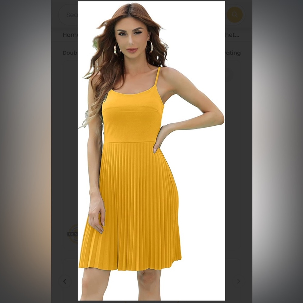 Double Chic Women's Causal Adjustable Spaghetti Strap Pleated Cami Dress
